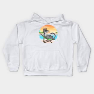 Cat Chilling At Beach With Sunset Comic Style Kids Hoodie